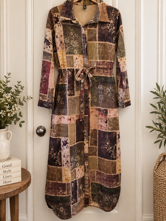 Pita Istanbul Dresses & Skirts - Pita Istanbul Patchwork Floral Boho Shirt Dress Belted EU44 XXL